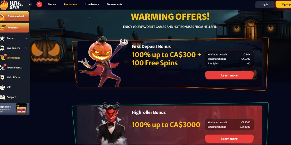 HellSpin Interface